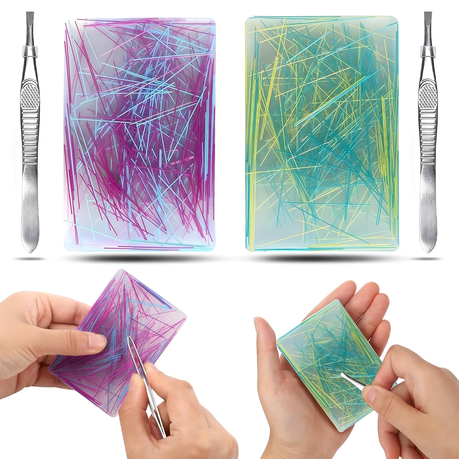 TEMU 2pcs Hair-pulling Pads With Tweezers, Suitable For Adult Anxiety, , Hair-pulling Or Skin Scratching Hair-pulling Toys, Mixed Colors