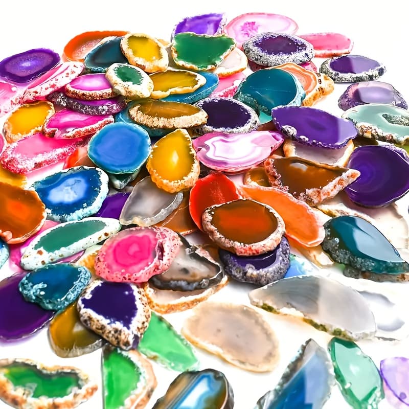 TEMU 20pcs Mixed Colors Polished Agate Slices, Natural Stone Drilled Pendants For Crafts And Wind Chime Jewelry Making