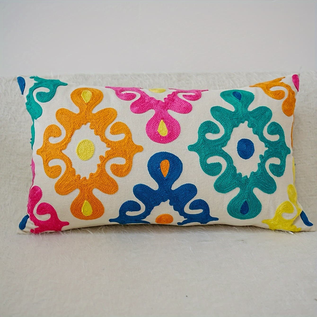 TEMU 1pc Bohemian Style Embroidered Cushion Cover, Throw Pillowcase, Perfect For Sofa And Bedroom Decor -(insert Not Included)