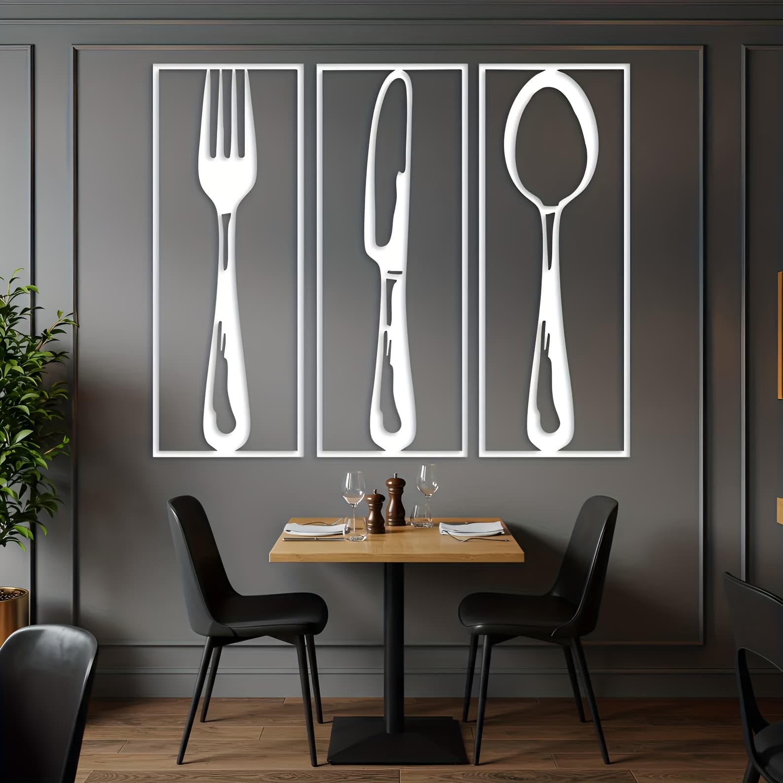 TEMU 2d Flat, 3pcs Metal Wall Art Set - Fork, Knife, Spoon Kitchen Decor, Wall Decor, Silvery And Black Utensil Wall Art, Home Decor, Scene Decor, Theme Party Decor, Perfect For Room Decor
