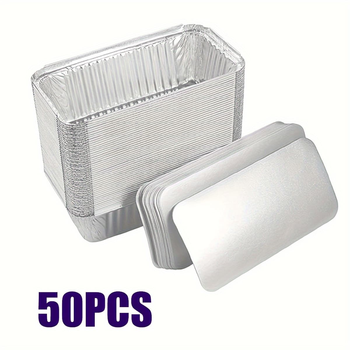 TEMU 50 Pack Aluminum Foil 2 Lb Disposable Loaf Pans With Board Lids For Baking Bread, Heating, Storing Food, With Cover For Cake, Banana Bread, Mini , Drip Trays