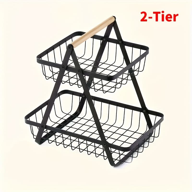 TEMU 1pc Multi-tier Detachable Bathroom Storage Basket With Wooden Handle Elegant Metal Wire Countertop Organizer For