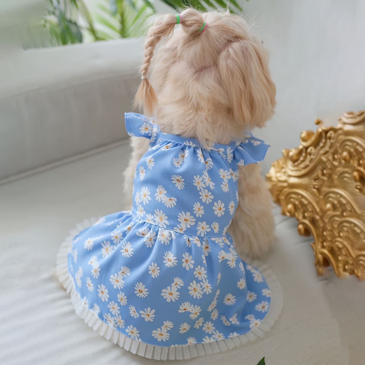 TEMU Daisy Pet Dress With Flutter Sleeves, Style Doll Dress For Cats And Dogs, 1pc thumbnail 2