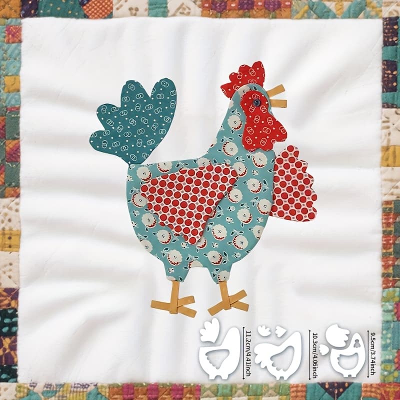 TEMU 8pcs Rooster Hen Quilting Template Chicken Pattern Pet Sewing Template - Suitable For Quilts, Mats, And Handicrafts, Perfect For Quilting Enthusiasts