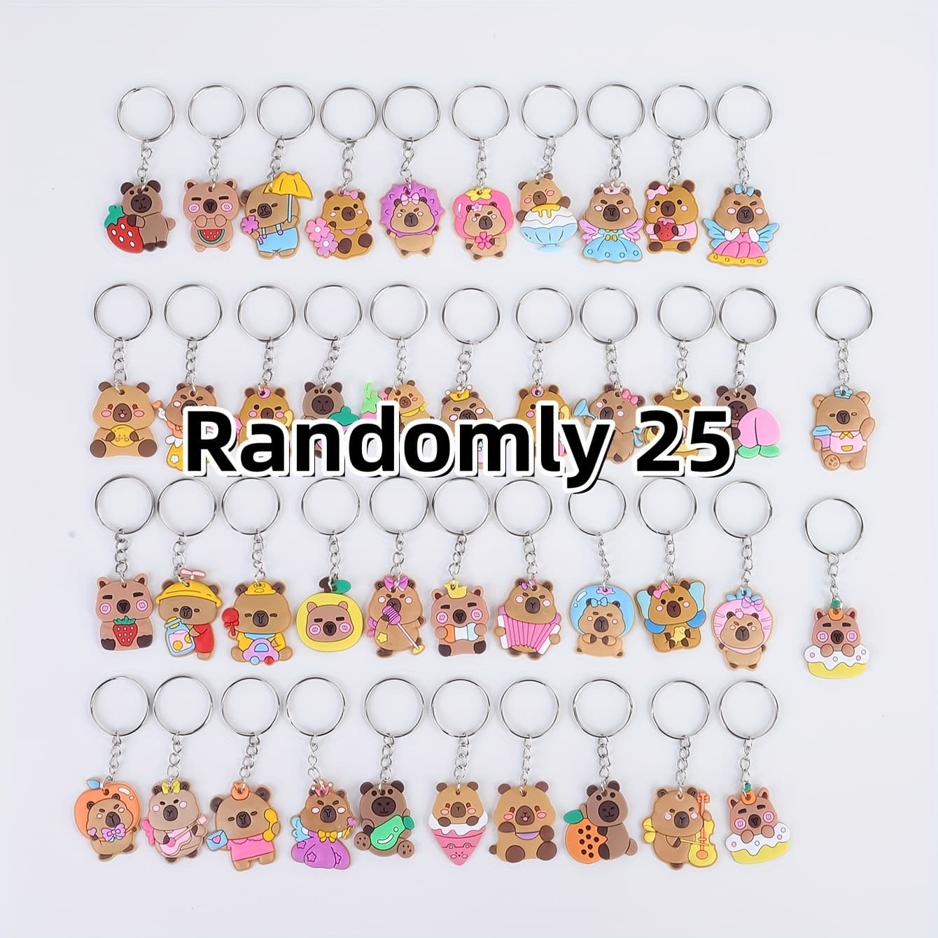 TEMU 25pcs 45pcs 55pcs Cross-border Random Cartoon Keychain Keychain Women's Bag Keychain Accessory Irregular Random Keychain Flat Keychain