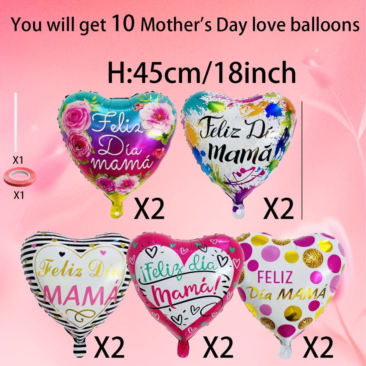 TEMU 10pcs/set Happy Spanish Love Balloon Set, 10pcs Of 18-inch Spanish Love Aluminum Balloons, Suitable For Parties, Birthdays, Gifts, Mother Plot Surprise Gift Decoration Supplies.