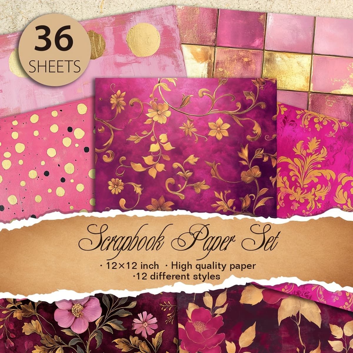 TEMU 36 Sheets 12"x12" Paper, Gift Packaging Album Planner Decorative Paper, Aesthetic Decoration Craft Supplies, 12 Design Supplies Kit