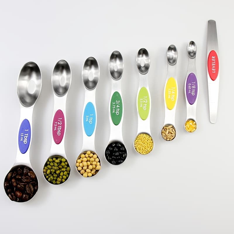 TEMU 8pcs Measuring Spoon Set, Double-ended Magnetic Kitchen Seasoning Scoop For Liquid And Ingredients