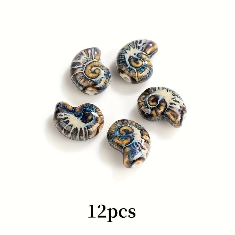 TEMU 12 Exquisite Ceramic Conch Beads, Large Hole, And Spiral Shell Design - Perfect For Jewelry And Crafts, With A Touch Of , Jewelry Making|glossy Beads|ceramic Beads, Bead Assortments