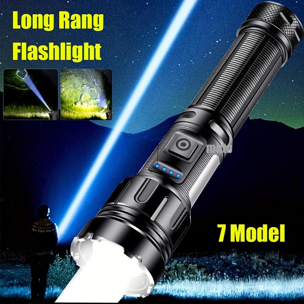 TEMU Usb Flashlight With Magnetic Base, Led Flashlight, 7 , Power Display Flashlight With Cob Side Light And Red Light, For Hiking, Outdoor Camping, Dog Walking, Mountain Climbing
