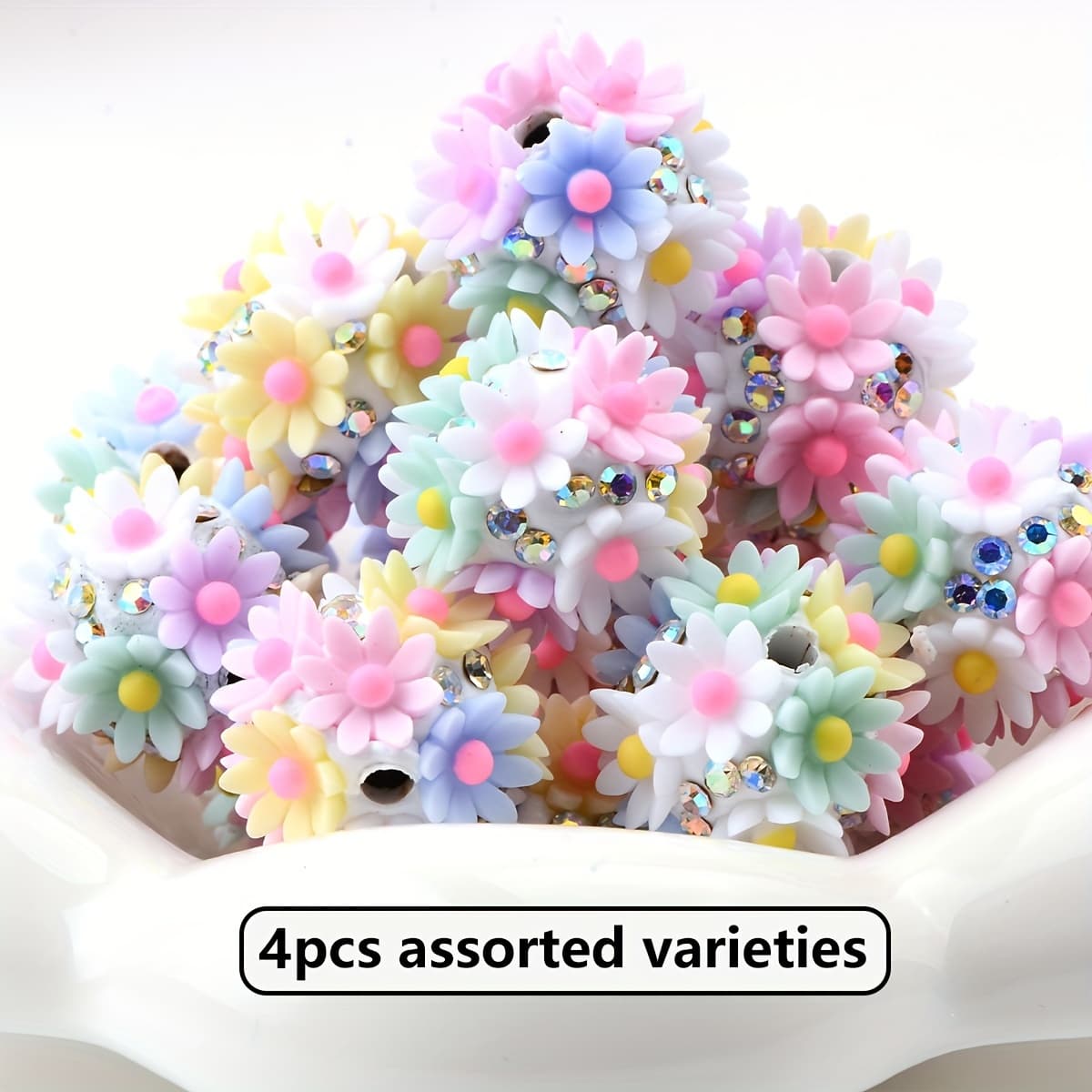 TEMU 4pcs Random Colorsbeautiful Mixed Flower Balls Round Beads For Jewelry Making Diy Pen Bag Chain Beaded Decors Accessories