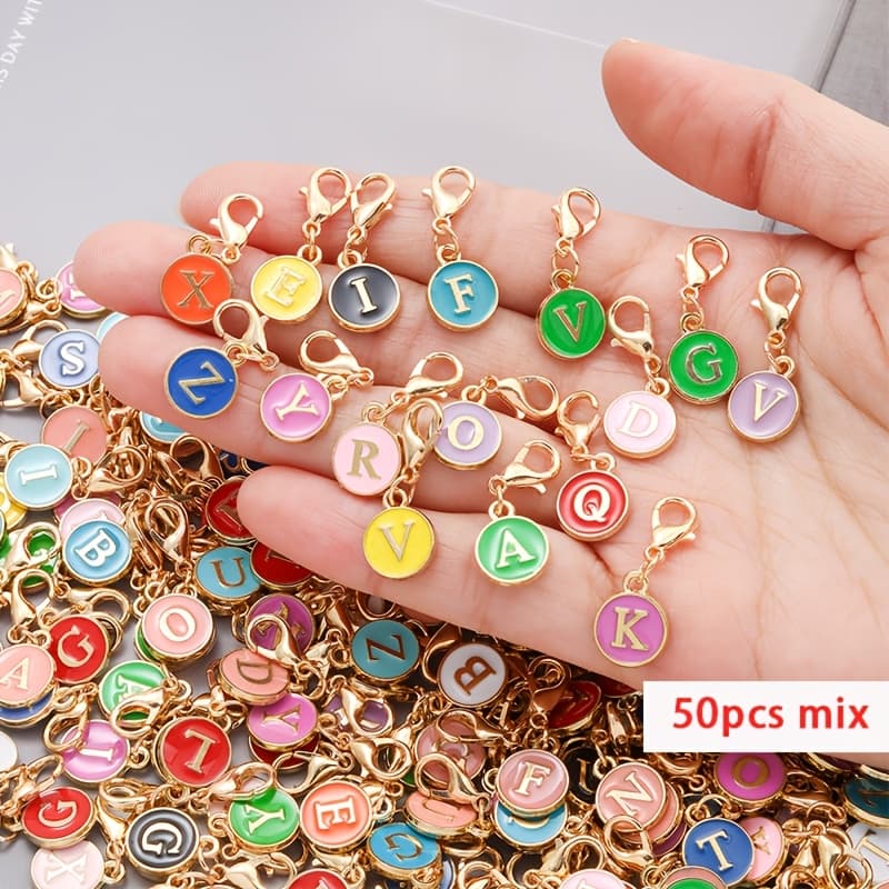 TEMU 50pcs A-z Multicolor With Lobster Clasps, Suitable For Craft Making, Diy Key Rings, And Keychain Accessories