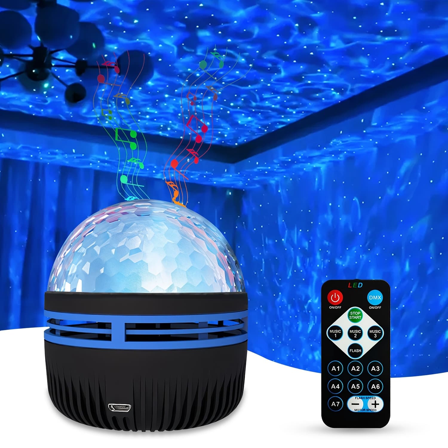TEMU 2-in-1 Ocean Wave Projector Rgb Color Changing Night Light With Remote Control For Bedroom Home Decoration Birthday Holiday Gift