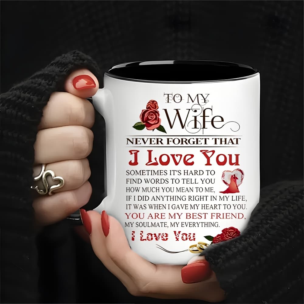 TEMU To My Wife I Love You Mug - Romantic Gift For, Wife, Anniversary & Valentine' Day - 11oz Cup With Message,