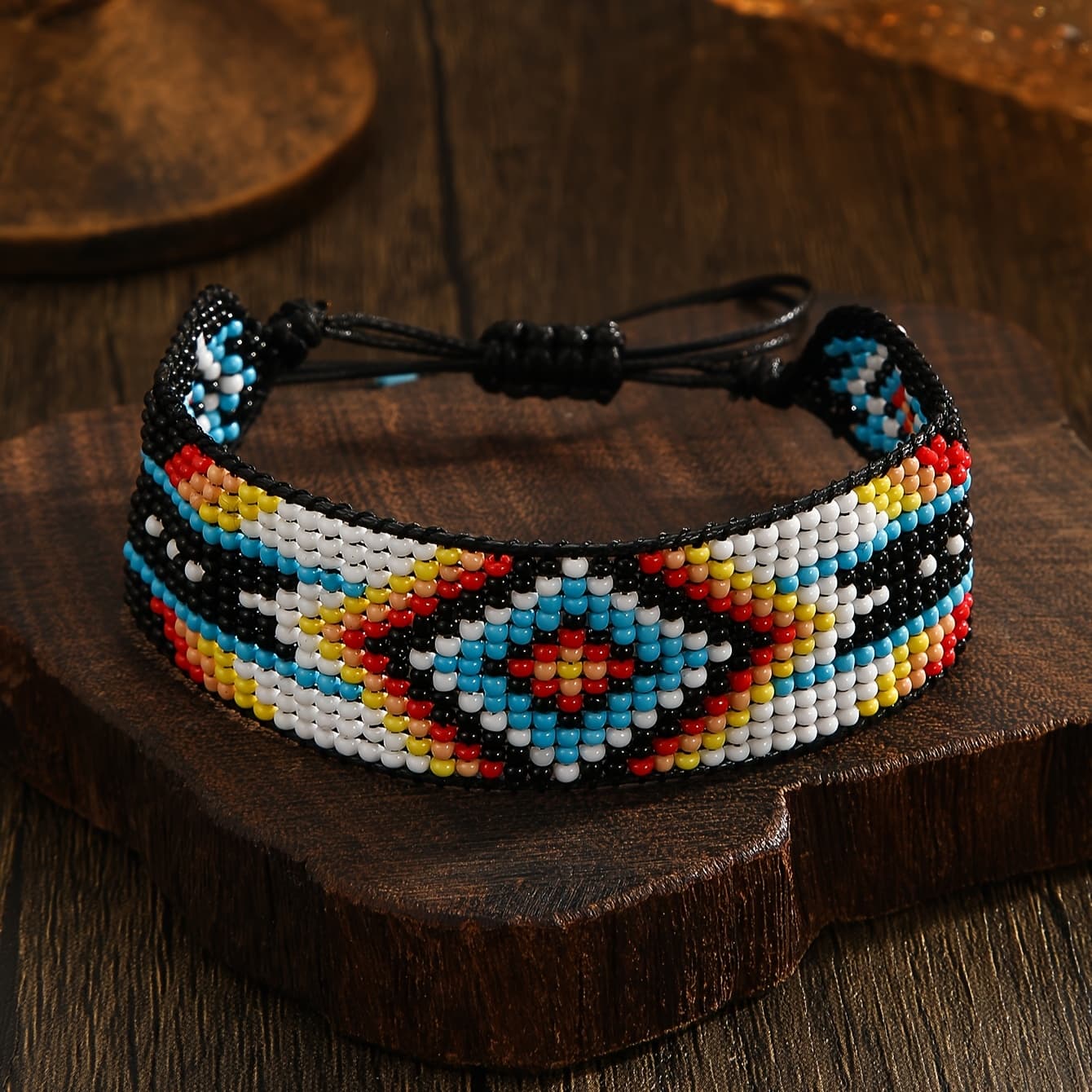 TEMU Handmade Beaded Bracelet, Bohemian Style Bracelet, Vintage Blue And White Woven Bracelet, Women's Fashion Bracelet, /summer Design, Versatile For Daily Wear And Vacations, Ideal Holiday Gift