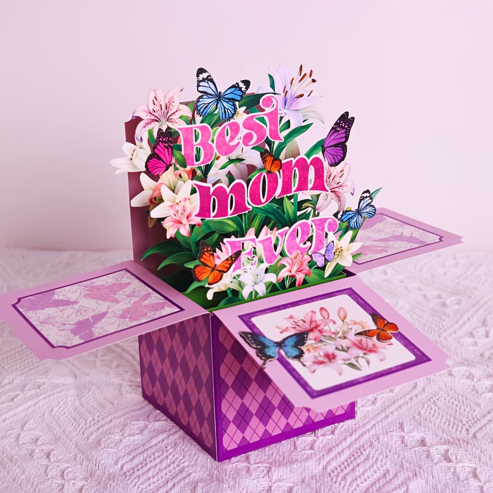 TEMU 1pc 3d Lily Pop-up Card – " Ever" Box Greeting With & Envelope, Vibrant For Mom, Daughter, Wife, Or , Unique Birthday Gift Invitation