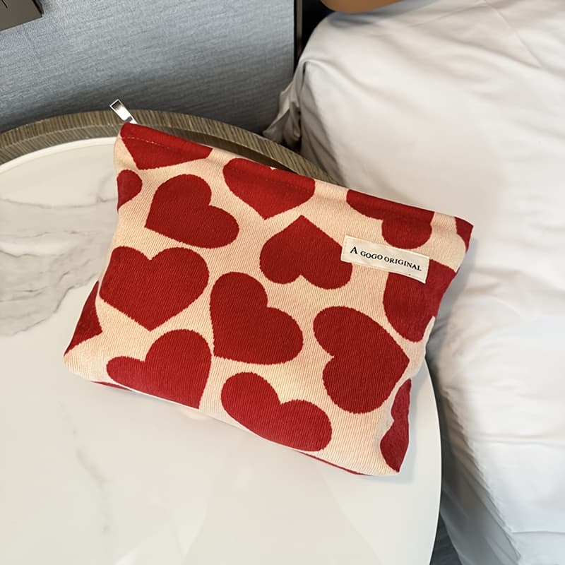TEMU Heart Makeup Bag Compatible For & - Cute Handheld With, Hand Washable Skincare Storage Bag, Underwear Case, Daily Use Travel Accessory (yiwu-made)