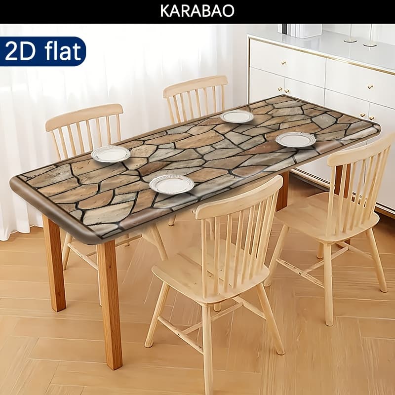 TEMU 1pc, Elastic Tablecloth, Natural Stone Texture Table Mat - High-end Decorative Desktop Protector, Bright Colors, Outdoor Table Cover, Picnic Additions, Used Indoors And Outdoors