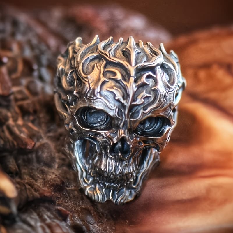 TEMU Men's Stylish Personality Domineering Pattern Skull Ring