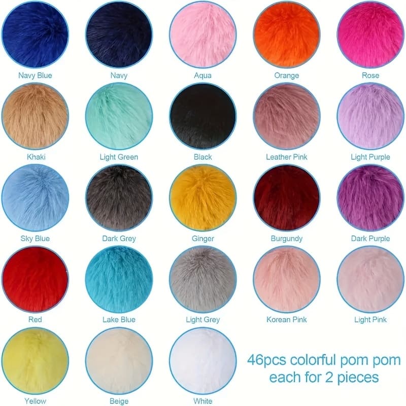 TEMU 46pcs Soft & Colorful Fur Pom Poms With Elastic Bands - 3.15 Inch Fluffy Pom Pom Balls In For Handbags, Keychains, Hats, And Clothing Decorations, Pom Poms For Crafts