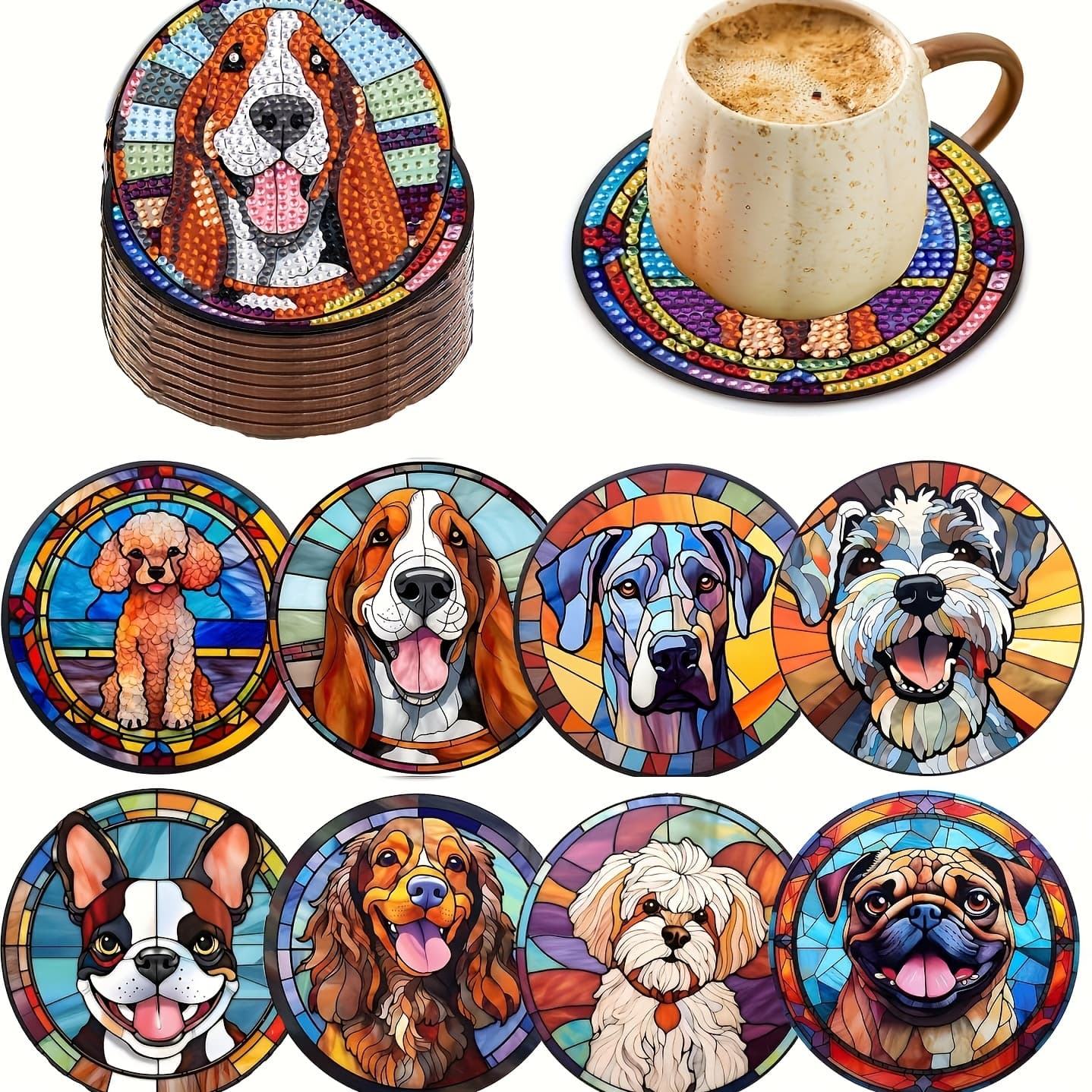 TEMU Set Of 8 Dog-themed Diamond Painting Coasters, A Creative Diamond Painting Coaster Kit, Perfect For Holiday Gifts