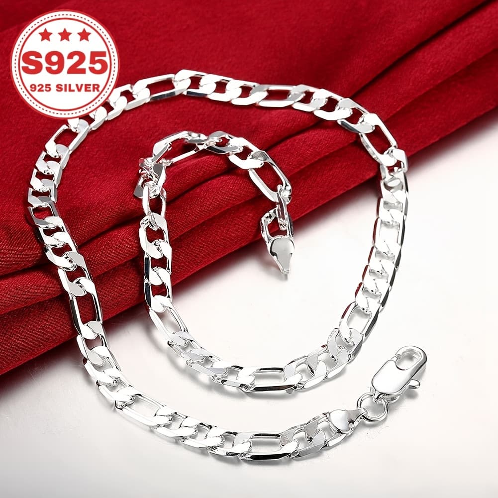 TEMU S925 Sterling Silvery Necklace, Fashionable And 3:1 Cuban Chain, 4mm, Widehandsome And Versatile, In A Of Sizes, Gifts For Parents And , New Year's Gifts, Valentine's Day Anniversary Gifts