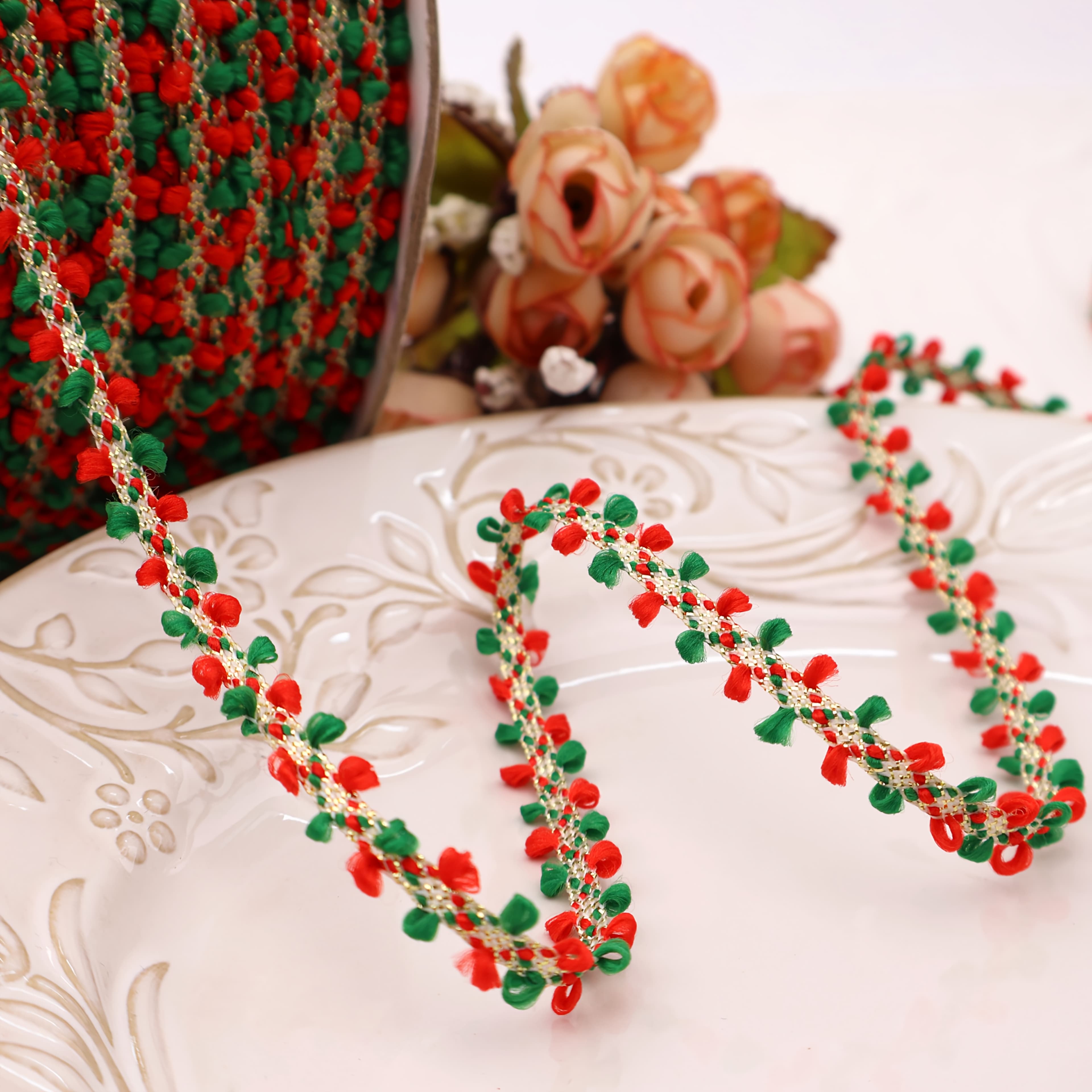 TEMU 5 Yards Red Green Lace Trim Christmas Trim Ribbon Gift Wrapping Ribbon For Christmas Tree Decoration Wreath Garlands Craft