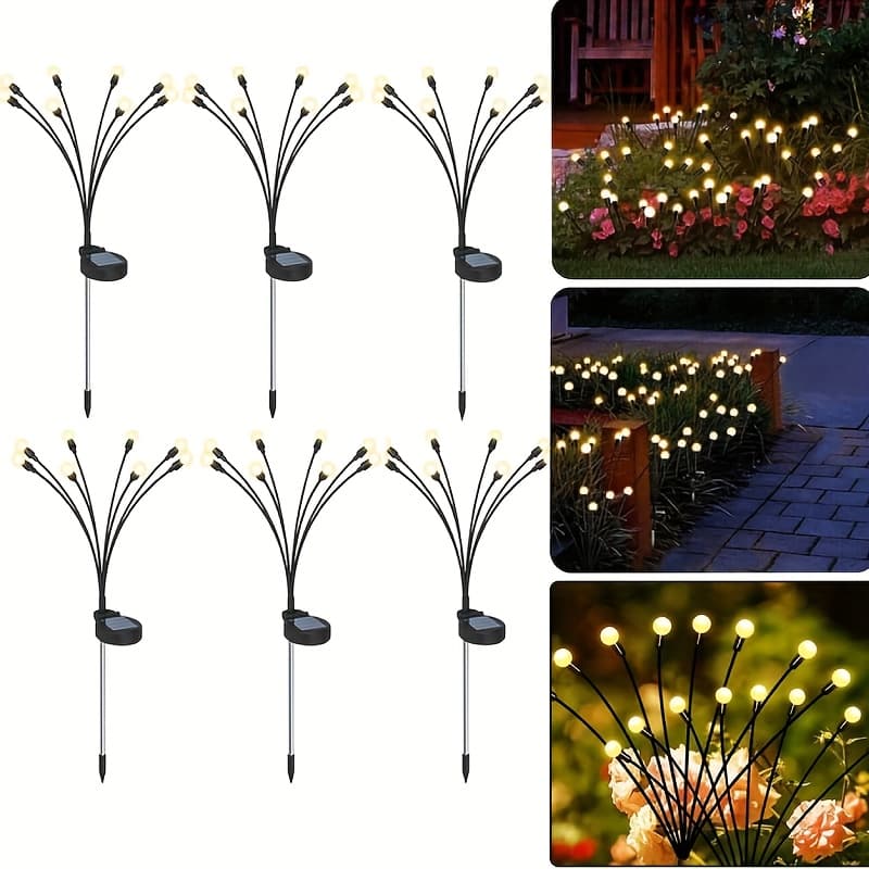 TEMU 6pcs/8head Solar Outdoor Lights With Large & Suitable For Garden,, Walkway Decoration, Firefly String Lights, Semi-recessed Hanging Lanterns, Plastic Housing For Courtyard, Driveway, Poolside