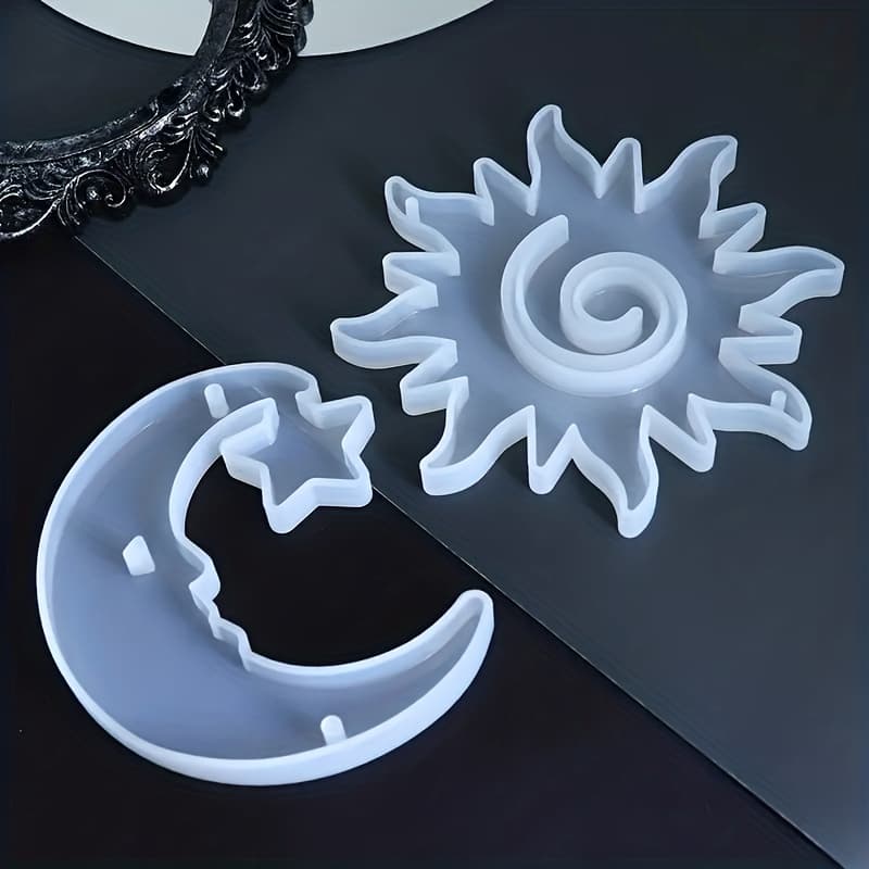 TEMU 2pcs Resin Molds | Sun And Moon Design For Jewelry, Candle Holders, Plastic Crafts | Durable Tools For Resin Casting | Decor, Coaster, Flower, Tree, Cloud, Cup, Bookends, Lantern