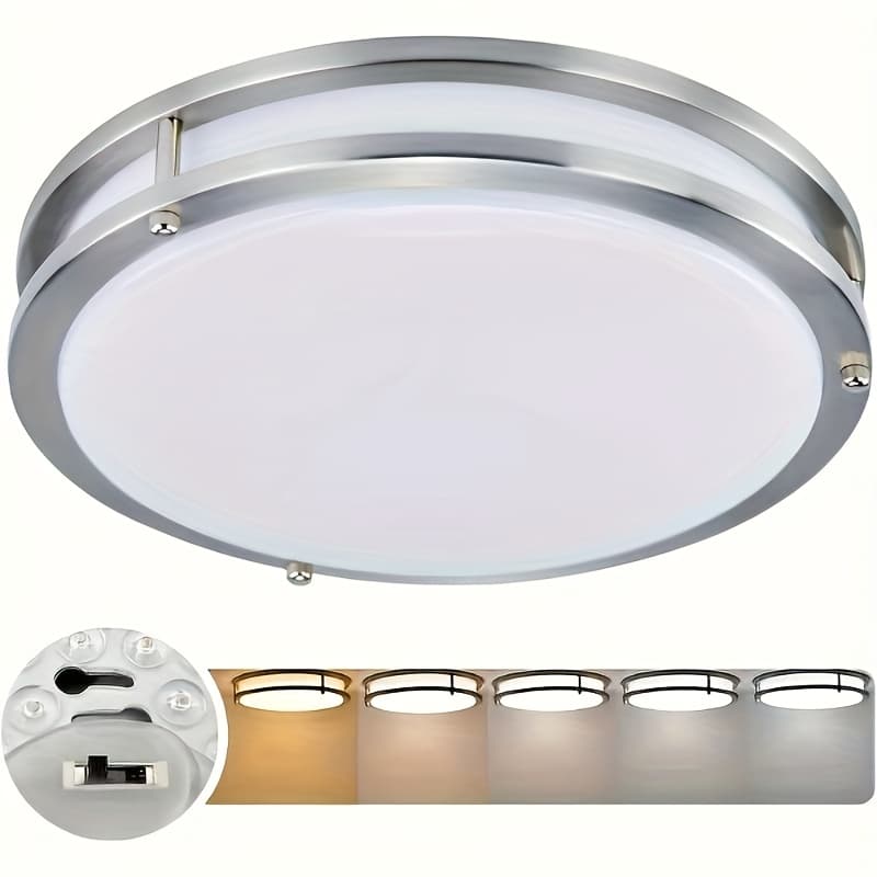 TEMU 36w Led Ceiling Lights For Bedroom Kitchen, 3600lm , Dimmable Flush Mount Light Fixtures 6500k/5000k/4000k/3000k/2700k Adjusted Modern Lamps 1pc, 13 Inch, Nickle