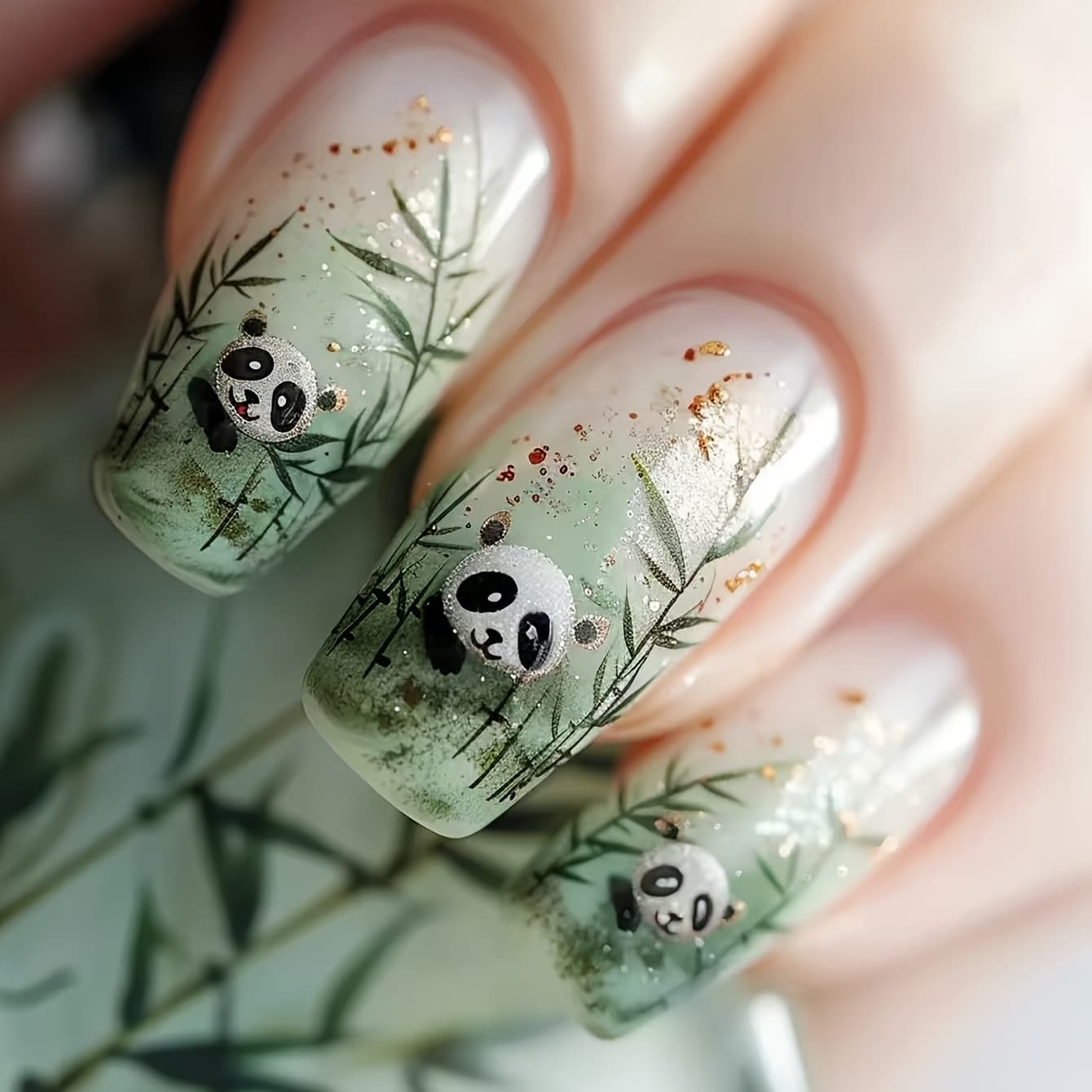 TEMU 24pcs. (cute Nails) Mid-length Square Press-on Nails, Cartoon Panda Shapes And Patterns. Perfect For Daily Women And. Easy Application And Removal. Mixed Colors, Glossy End