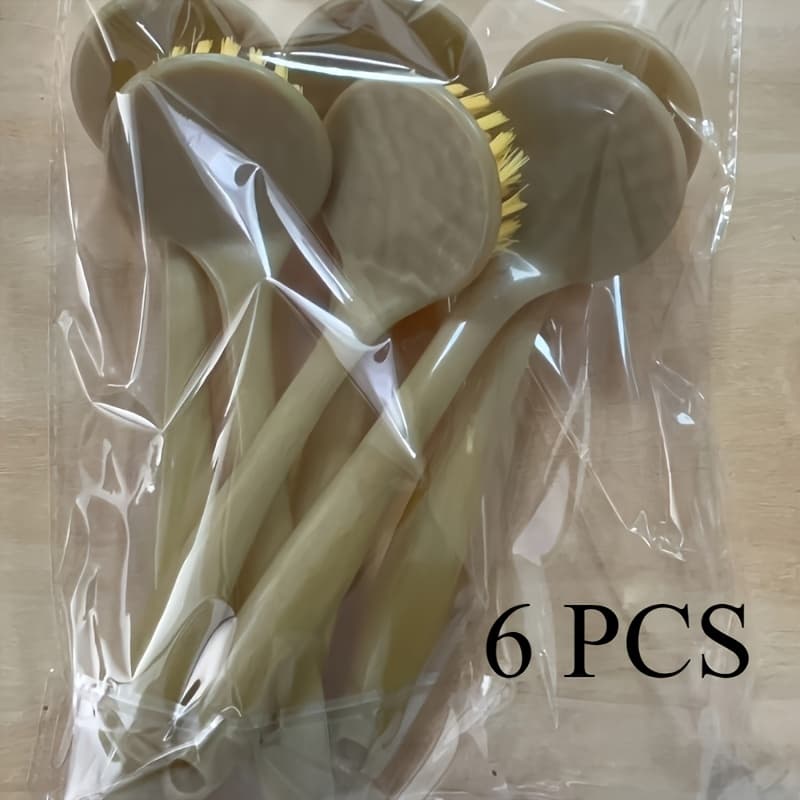 TEMU 6pcs Durable Kitchen Cleaning Brushes With Long Handles And Hanging Design - , Oil-free, Ideal For Dishes, Pots, Stovetops For Cleaning,