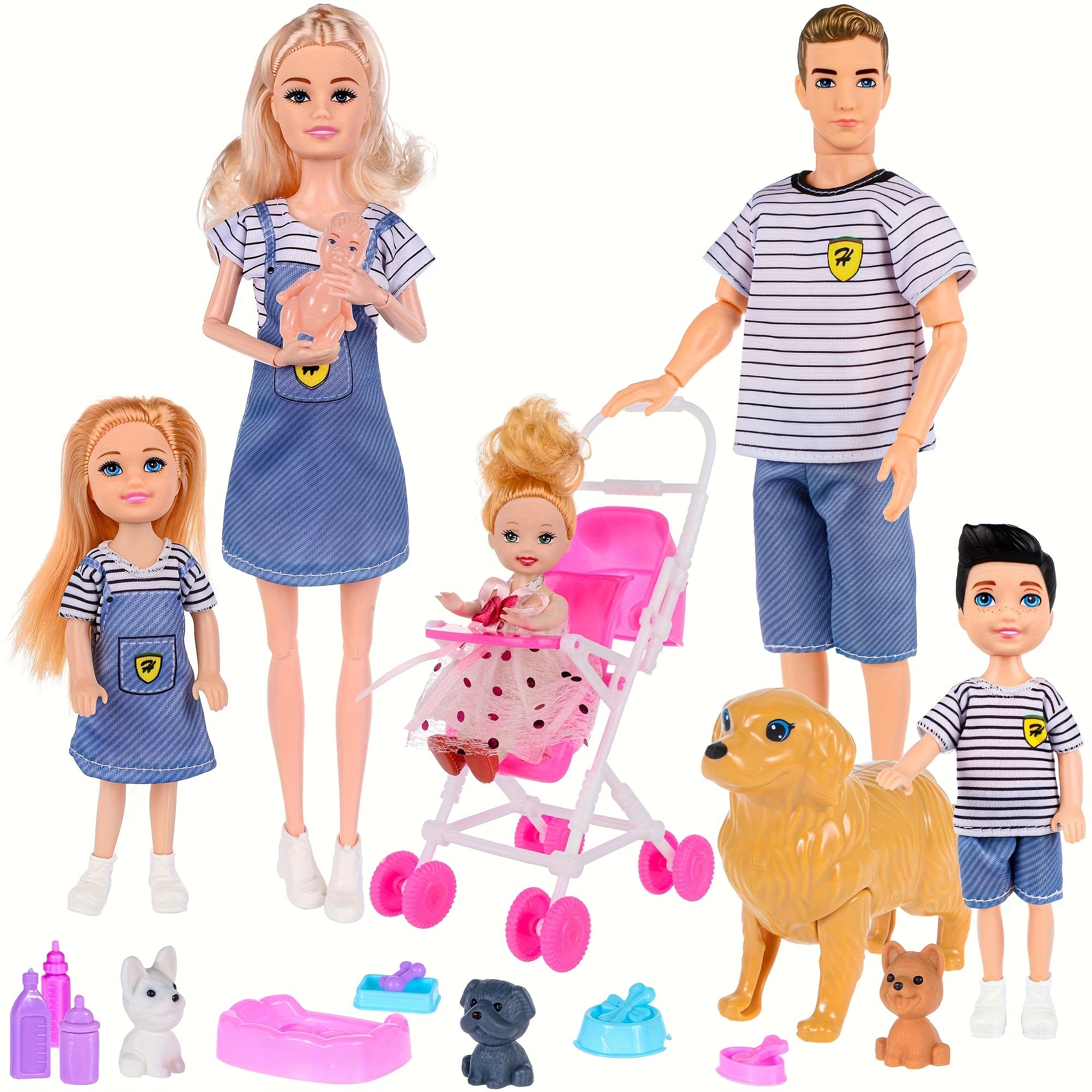 TEMU Family Doll Toy Set -6 Dolls With Pets And Other Accessories Collectible Dolls, Holiday And Birthday Gifts For Kids Ages 3+