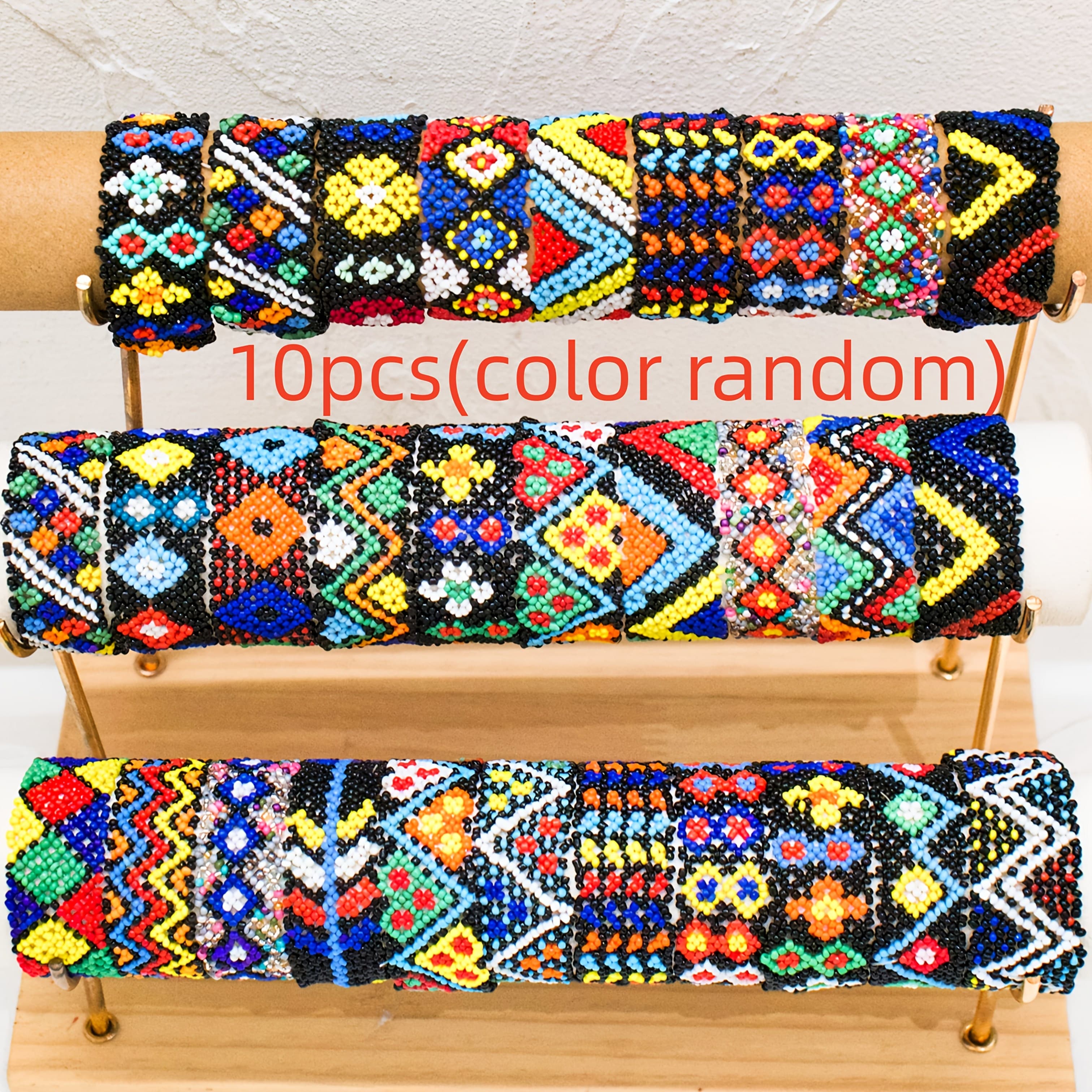 TEMU 10pcs Rice Bead S Multi-piece Set Bohemian Style Vintage Geometric (random Colors)