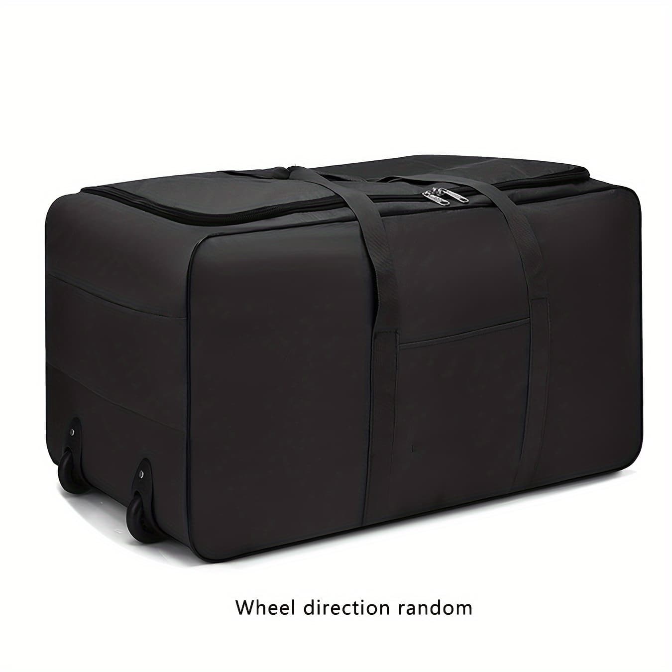 TEMU Large Capacity Checked Luggage Bag With Folding Wheels, Oxford Cloth Moving Bag, Travel Bag For Work, Study , Weekend Trip, , Overnight Bag, Clothing Storage Bag, Padded Jacket Storage Bag