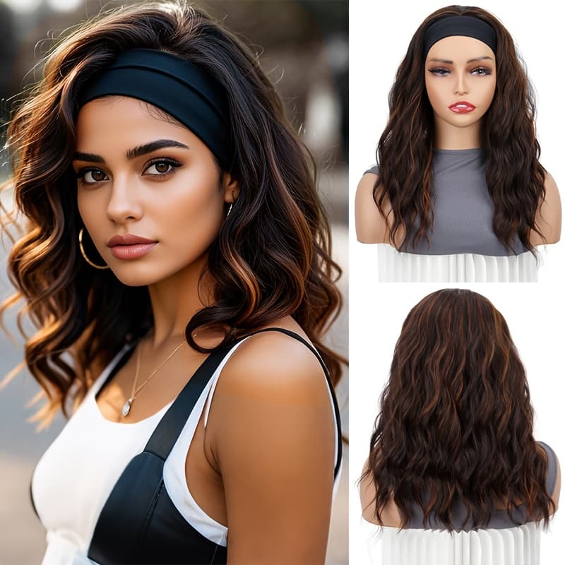 TEMU Glueless Adjustable Headband Wig - Short Wavy Bob Shoulder Length Curly Synthetic Hair No-adhesive For Everyday Wear, Parties