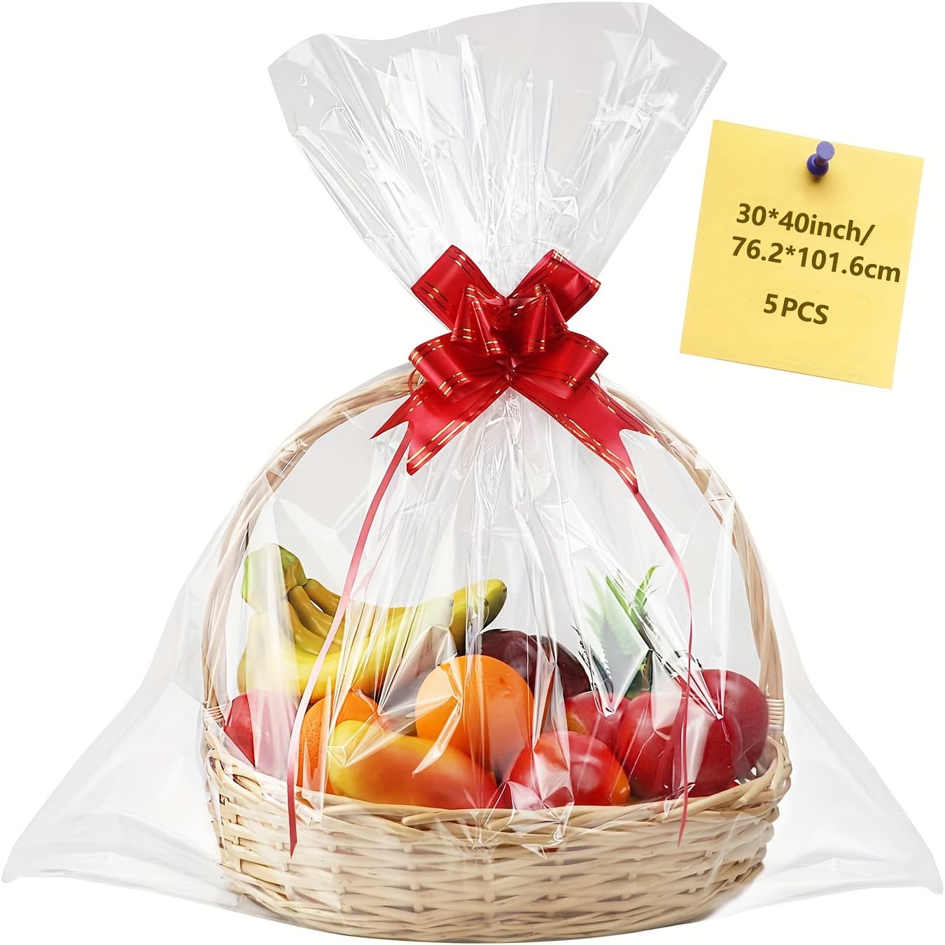 TEMU 5pcs 30 X 40inches Extra Large /cellophane Bags Clear Cellophane Bags Opp Plastic Cellophane Wrap Perfect For Gift Baskets, Presents, Weddings, Bridal/baby Showers And More