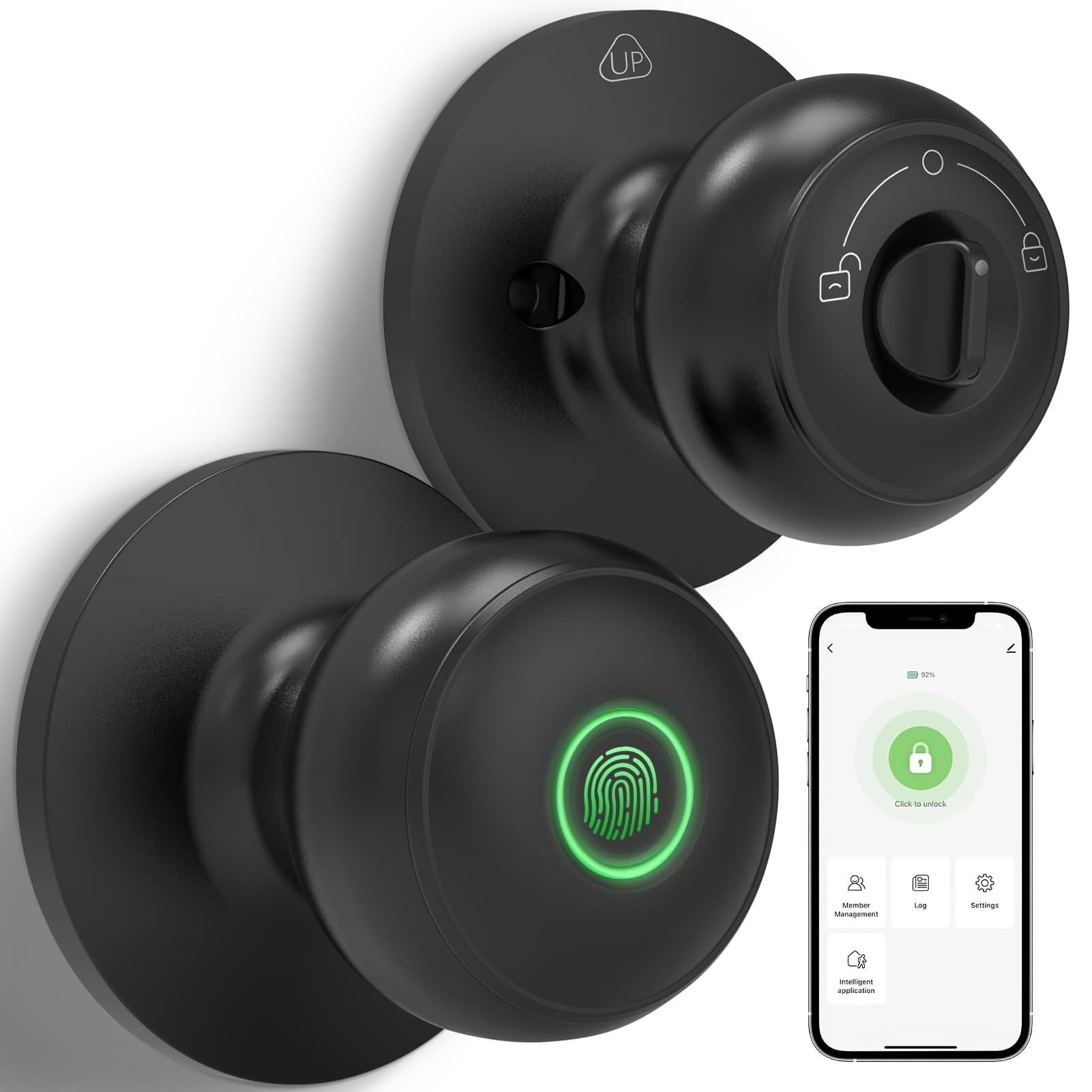 TEMU Smart Fingerprint Door Lock Handle - Smart Door Lock With Handle 3 In 1 With Ic Card/key/100 Fingerprint Biometric Electronic Keyless Door Lock For Bedroom Office Black.