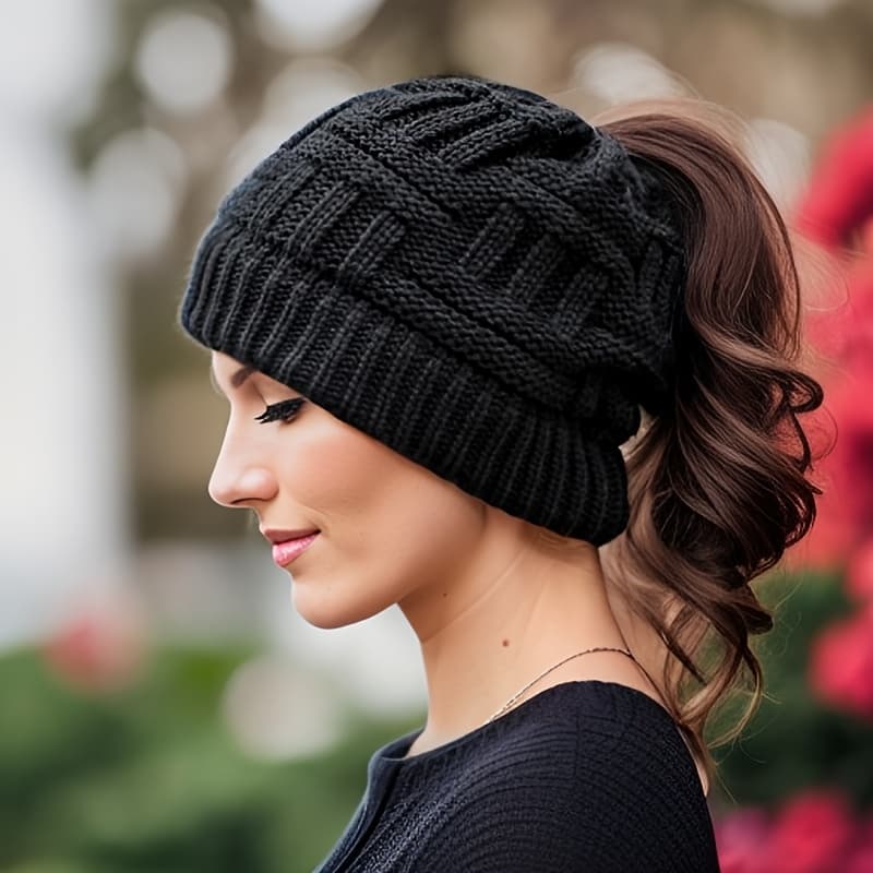 TEMU Winter Thermal Acrylic - Stretch For Ponytails, Lightweight Fabric, Hand Wash , Stylish Outdoor Sports For Fall And Winter