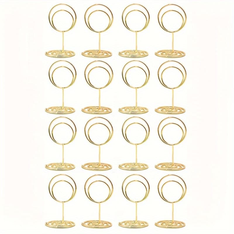 TEMU 16pcs Elegant Golden Metal - Intricate Design Steel Wire Photo & Number Clips For Weddings, Hotel Receptions, And Meetings