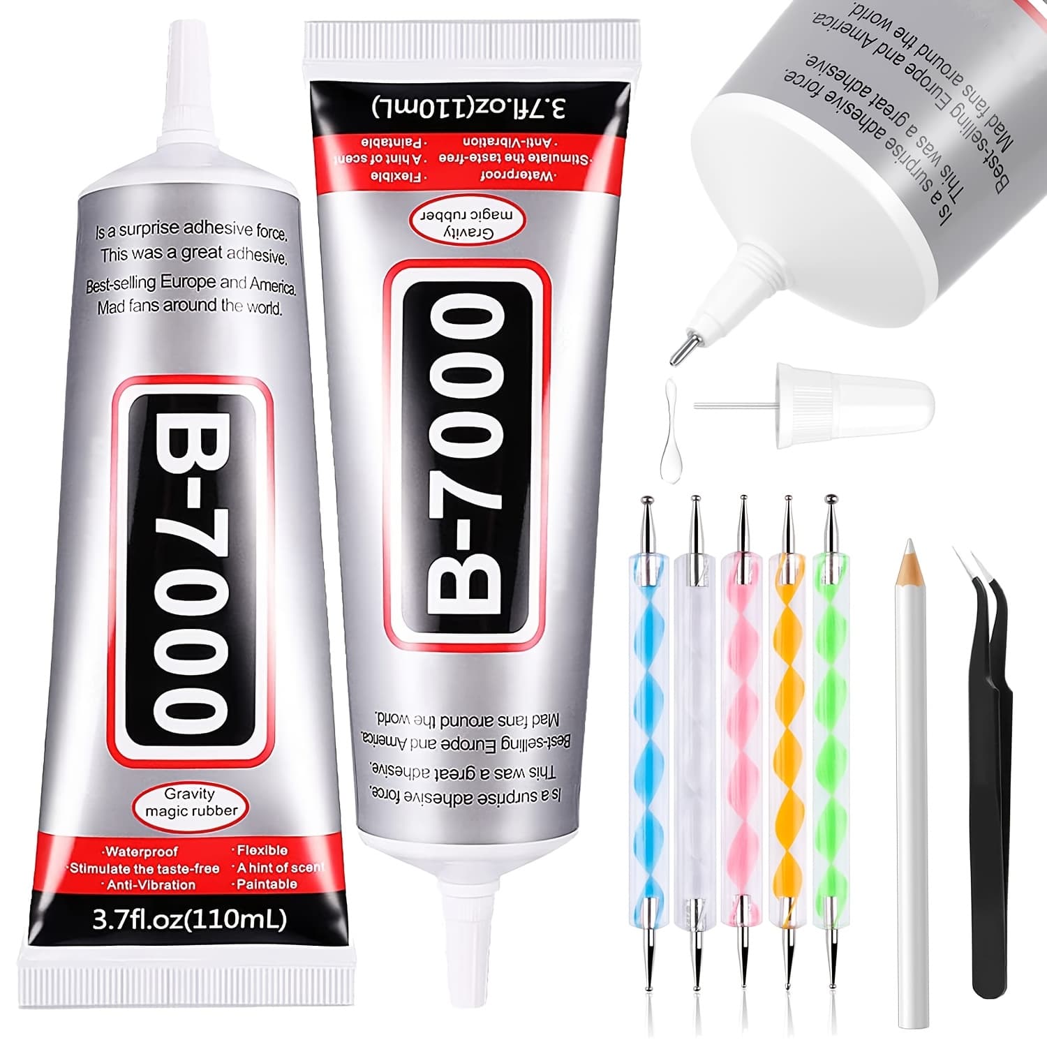 TEMU New 2pcs X 110ml Strong Adhesive With Tools, Wax Picking Pen And Tweezers, Nail Glue, 10-second Fast-drying Nail Glue, For , Upgraded Super-strong Solid Nail Glue That Requires No Lamp