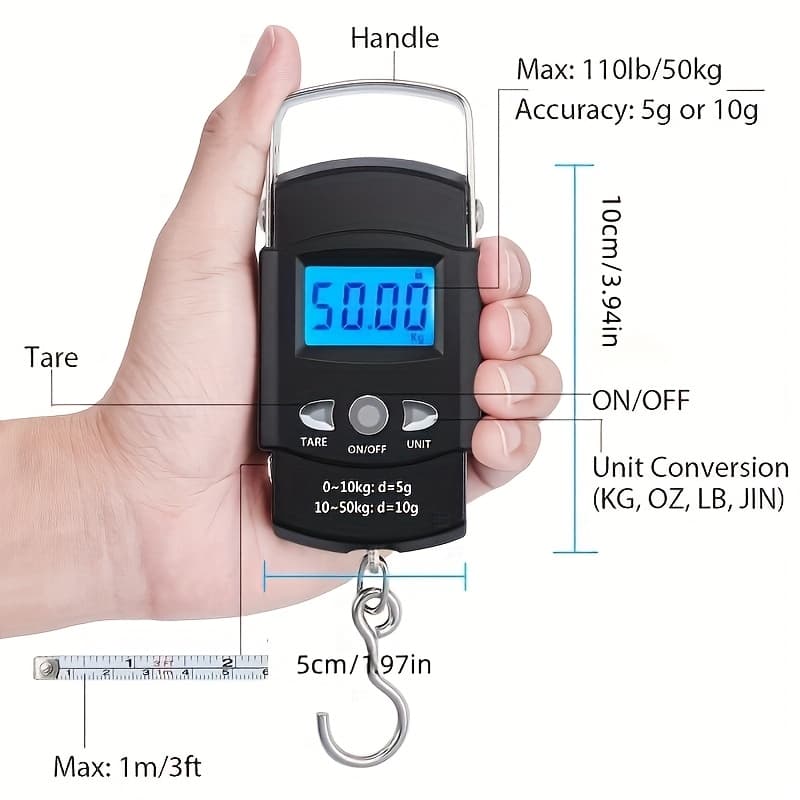 TEMU Portable Digital Scale For Weighing Luggage, Fish, Or Other Items, Featuring A For Travel