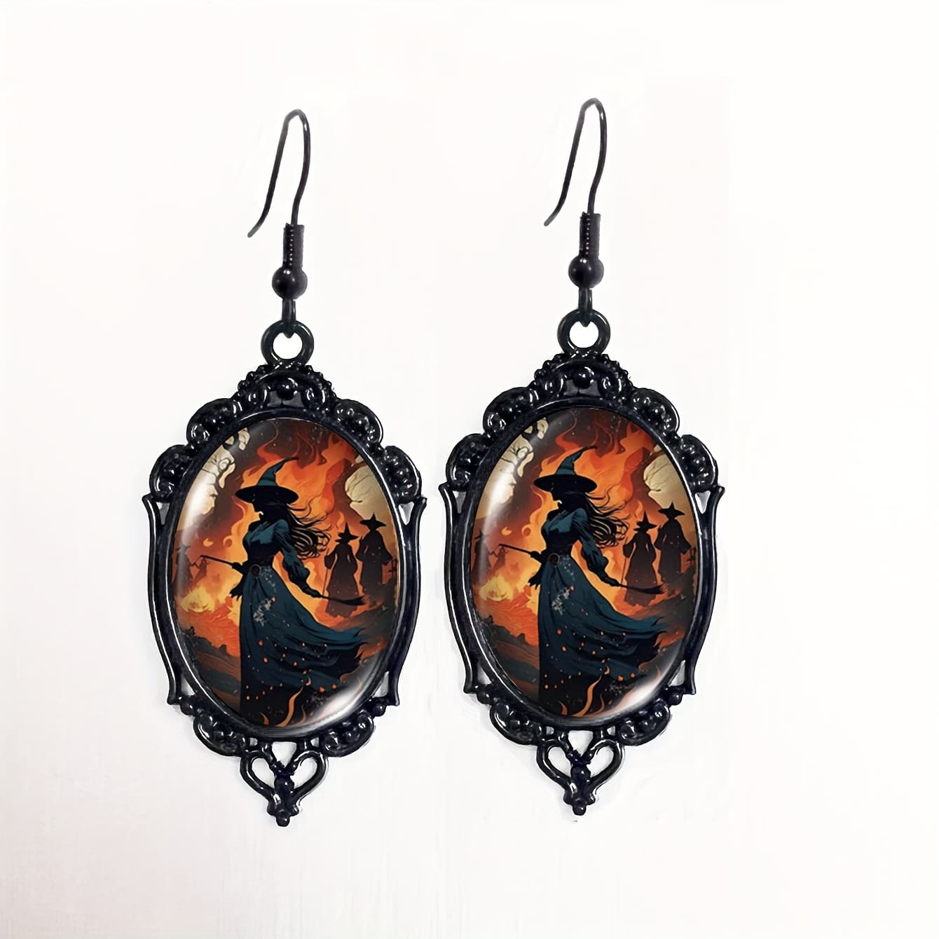 TEMU Pair Of Vintage Halloween Pattern Earrings With Detail - Glass & Alloy, Iron Posts, & Seasonal