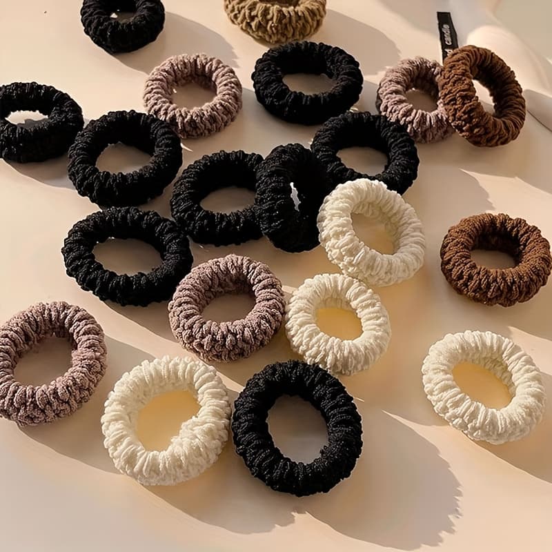 TEMU 30pcs Women's High Hair Ties - Elegant Retro Style Elastic Hair Bands With, Assorted Solid Colors (, Brown, Purple, Pink, Green, Golden, Red, ) For Everyday Hairstyling