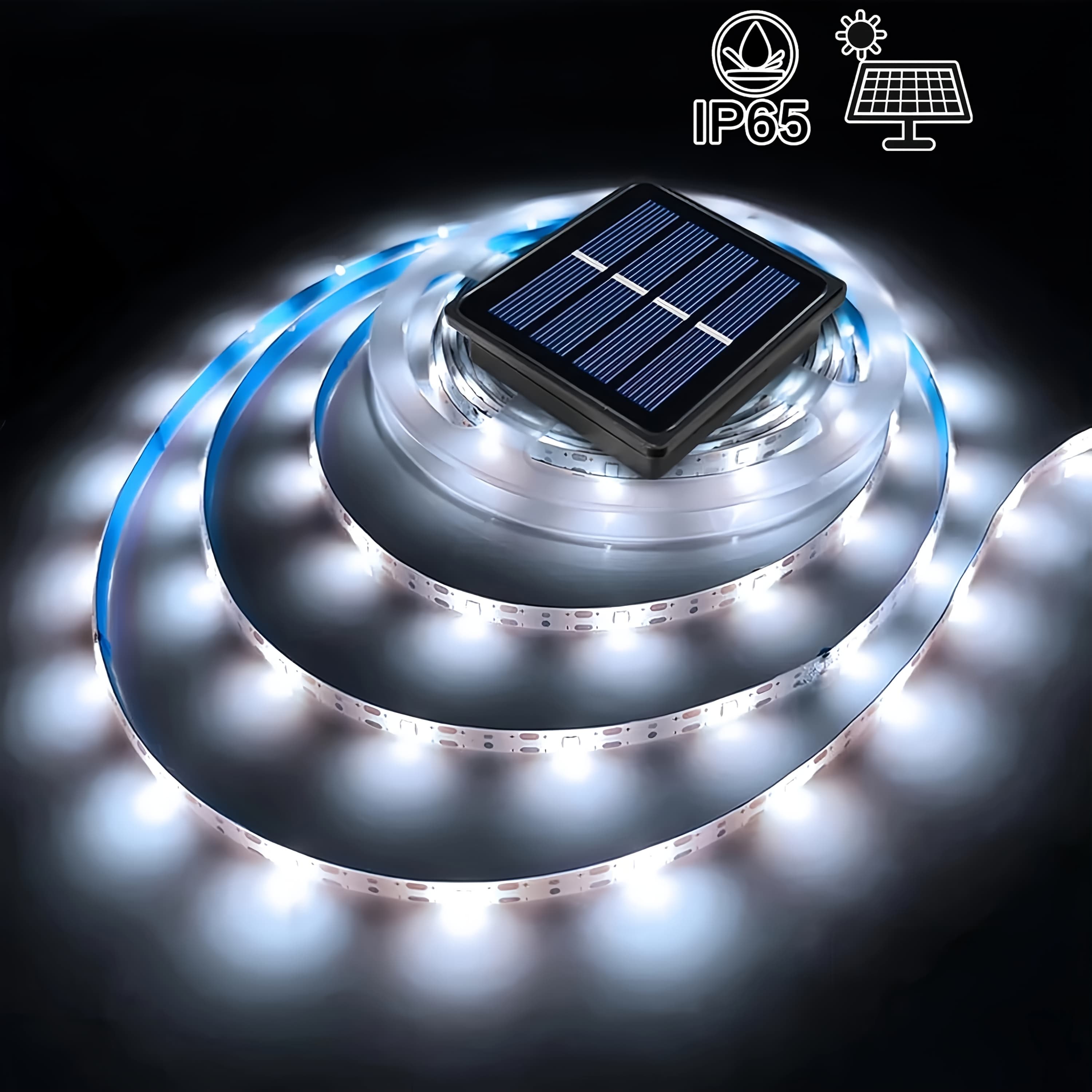TEMU Solar Led Strip Lights Outdoor, 16.4ft 3000k Warm White Light/6000k White Led Solar Powered Cuttable Tape Light With 8 For Garden, Patio, Yard, Party