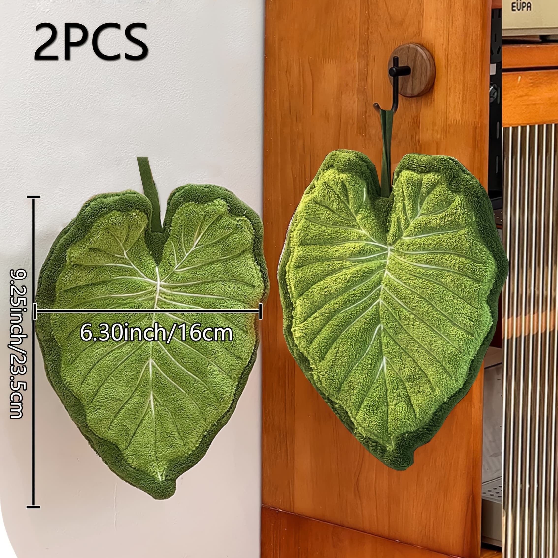 TEMU 2-pack Creative Leaf Bathroom Hand Towels - Hangable Design, Absorbent Material, Suitable For Bathroom, Dining Room, And Kitchen