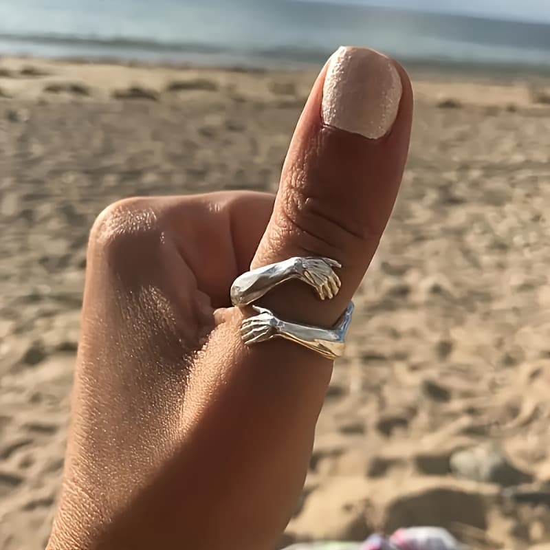 TEMU 1 Fashionable And Cute Hug Ring, With An Open Adjustable 925 Design, Suitable For Women And - For Birthdays And Anniversaries