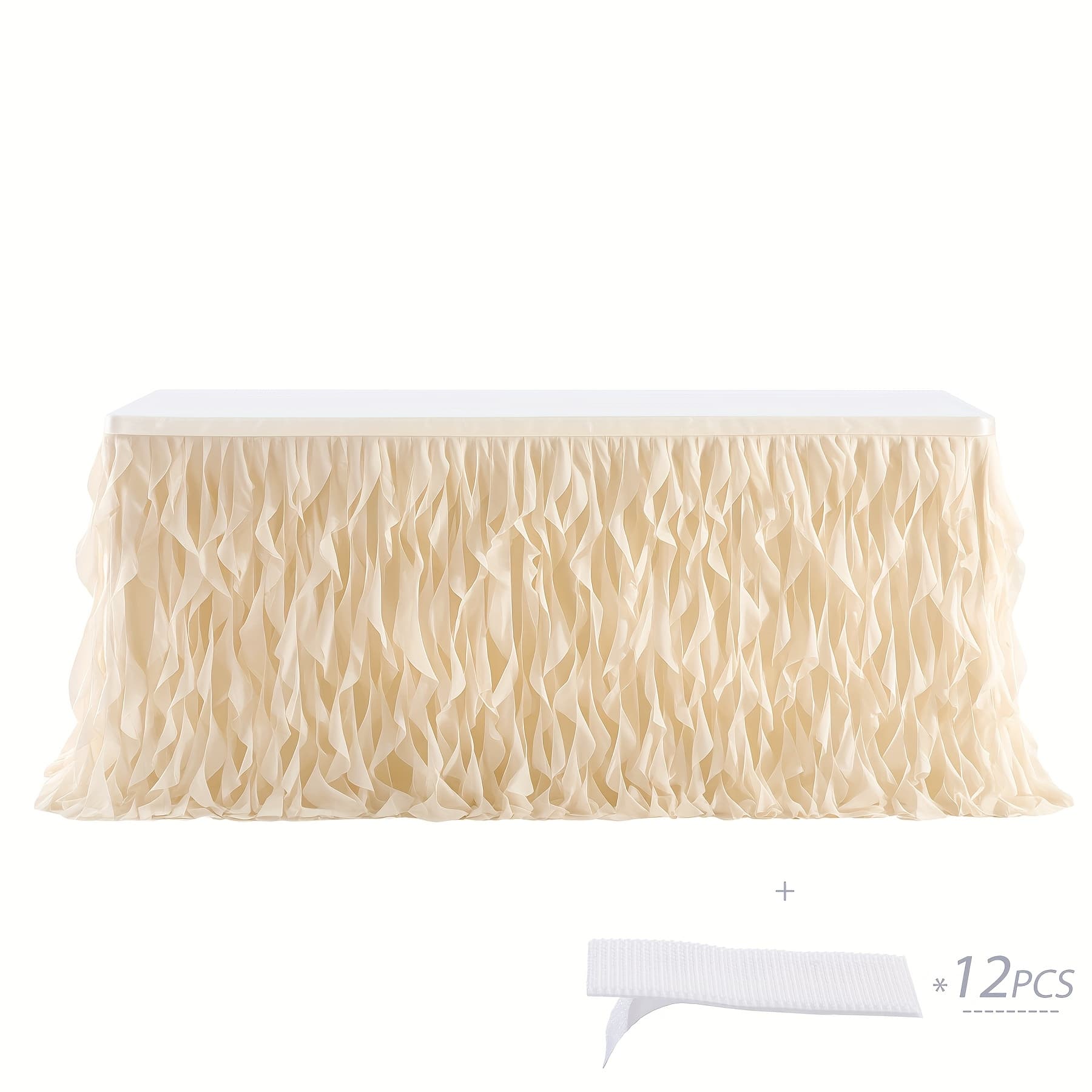 TEMU 6ft Polyester Willow Table Skirt For Rectangle Or Round Tables, Ruffle Curly Lace Ballet Tablecloth, Birthday Party Cake Tutu Table Skirt Table Decorations