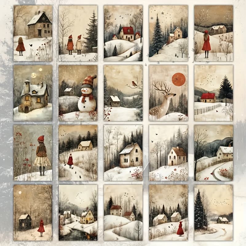 TEMU A Set Of 20 Retro Winter Postcards Featuring A Snowy Scene With A , Measuring 4x6 Inches, Perfect For Scrapbooking And Junk Journaling