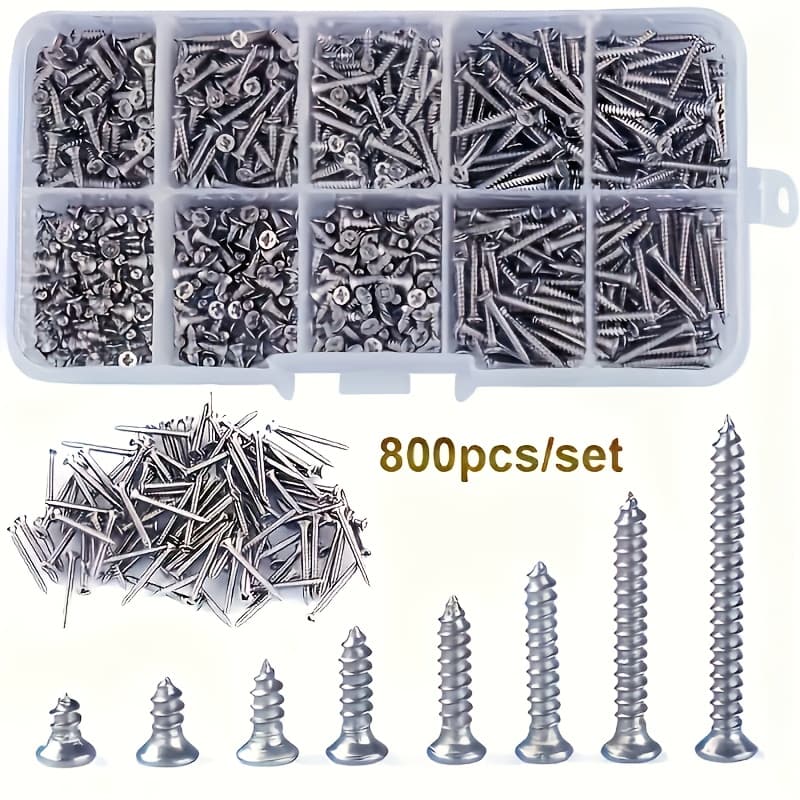 TEMU 800pcs M2 Self Tapping Screw Combination Kit, Plated Carbon Steel Cross Small Screws, Sizes 4mm-20mm, Suitable For Woodworking And